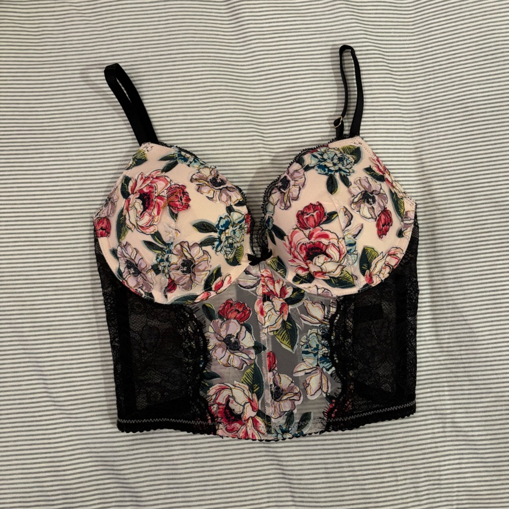 Victoria’s Secret floral corset push up bra top. 32 C